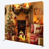 Aperturee - Aperturee Fireplace Candlelght Christmas Pillow Case Backdrop